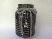 Kerstdecoraties - Vase W/ribbon&star Grey Shine D11h15.5cm