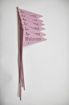 Bijstekers - Pb. 6 Wooden Welcome Flags Pink 15x40cm