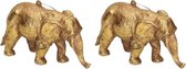2x Kersthangers figuurtjes gouden olifant 12 cm - Dieren thema kerstboomhangers