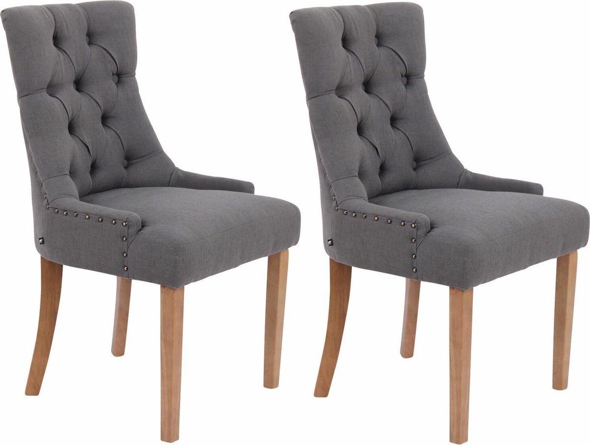 CLP Aberdeen Set van 2 eetkamerstoelen - Zonder armleuning - Hout - Stof - donkergrijs antiek licht