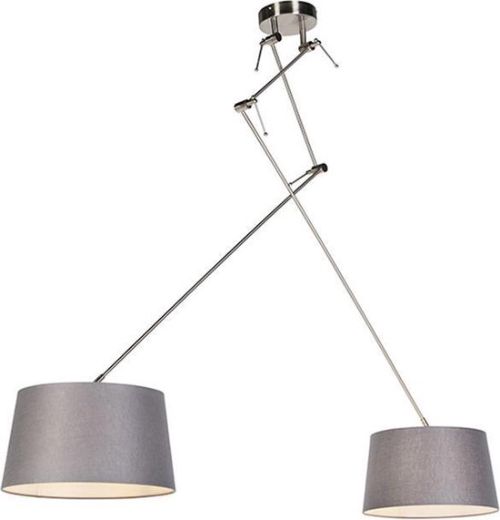 QAZQA blitz - Moderne Hanglamp met kap - 2 lichts - L 300 mm - Grijs - Woonkamer | Slaapkamer | Keuken