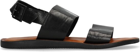 Manfield - Heren - Zwarte leren sandalen - Maat 44