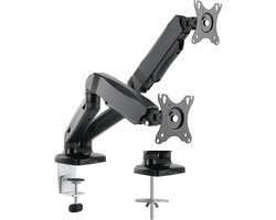 Dubbele Monitor arm met gasveer – Monitor beugel voor 2 schermen 13-32 inch – VESA 75x75, 100x100 - Draai- kantel- en zwenkbaar – Incl. USB en audio poorten – Ewent EW1516