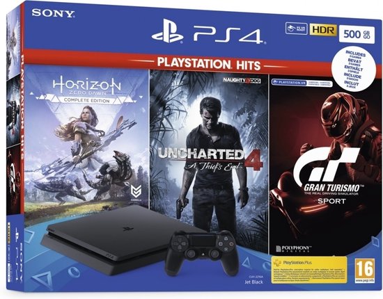 Sony PlayStation 4 Slim 500 GB + Horizon: Zero Dawn + Uncharted 4 + GT  Sport | bol.com