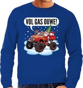 Grote maten foute Kersttrui / sweater - Santa op monstertruck / truck - vol gas ouwe - blauw voor heren - kerstkleding / kerst outfit 3XL (58)