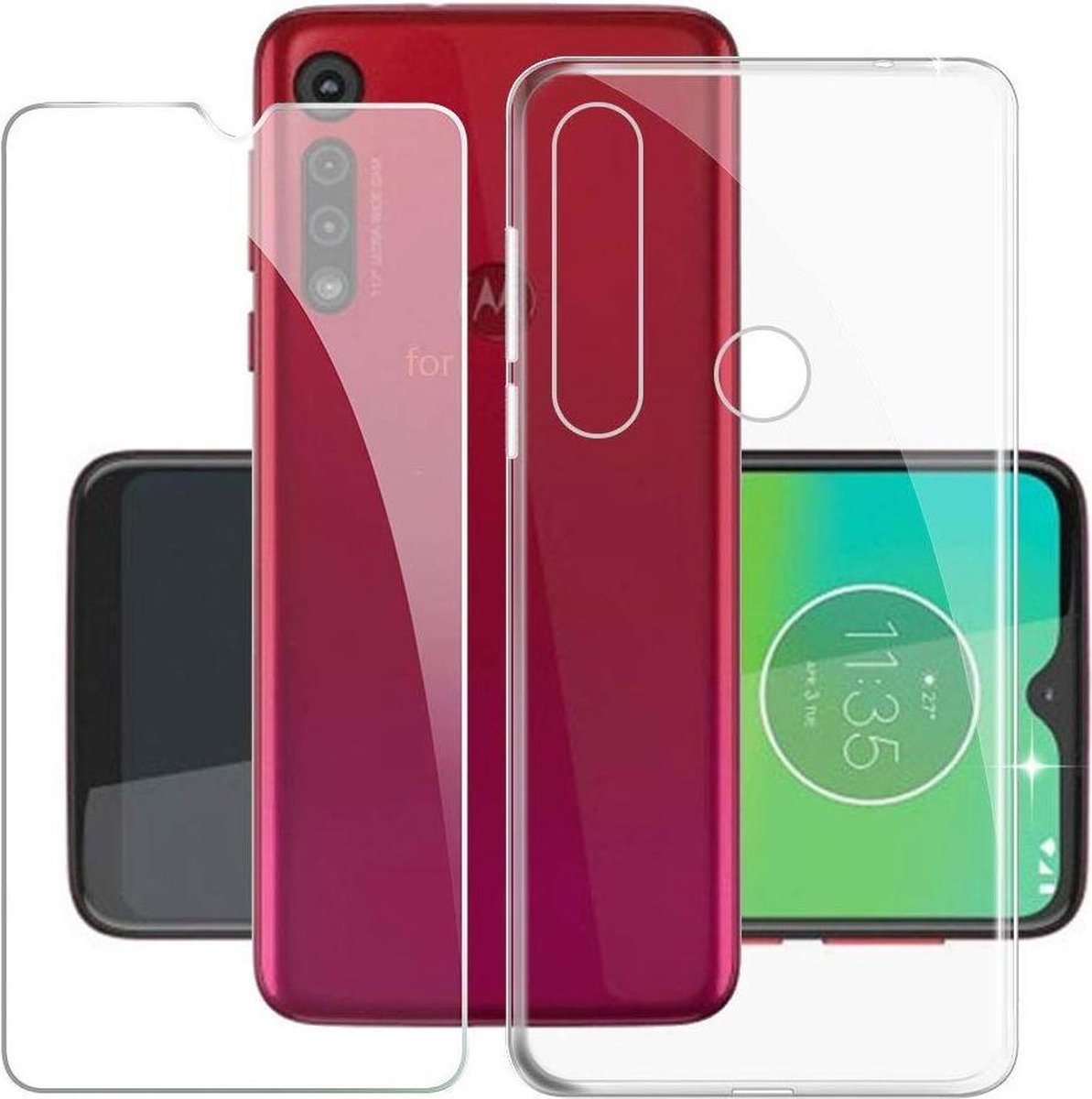Motorola G8 Plus Transparant TPU Siliconen Soft Case + 2X Tempered Glass Screenprotector