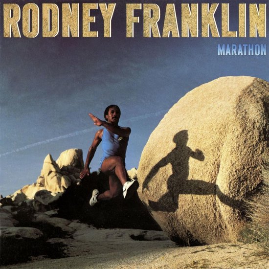 Rodney Franklin, Marathon. Een man in sportkleding springt voor een grote rots. De tekst 'RODNEY FRANKLIN' en 'MARATHON' staat bovenaan.