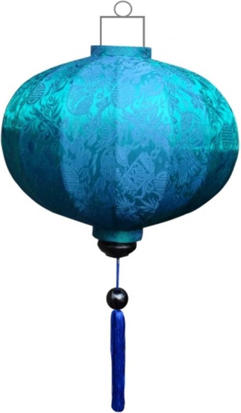 Turquoise zijden Chinese lampion lamp rond - G-TU-62-S