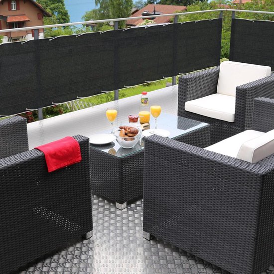 Sol Royal SolVision Balkonscherm – 90x500 Cm, Antraciet, Ondoorzichtig – PES 160 G/m², UV-bescherming Tot 85%, Met Ogen En Touw – Wind- En Inkijkbescherming