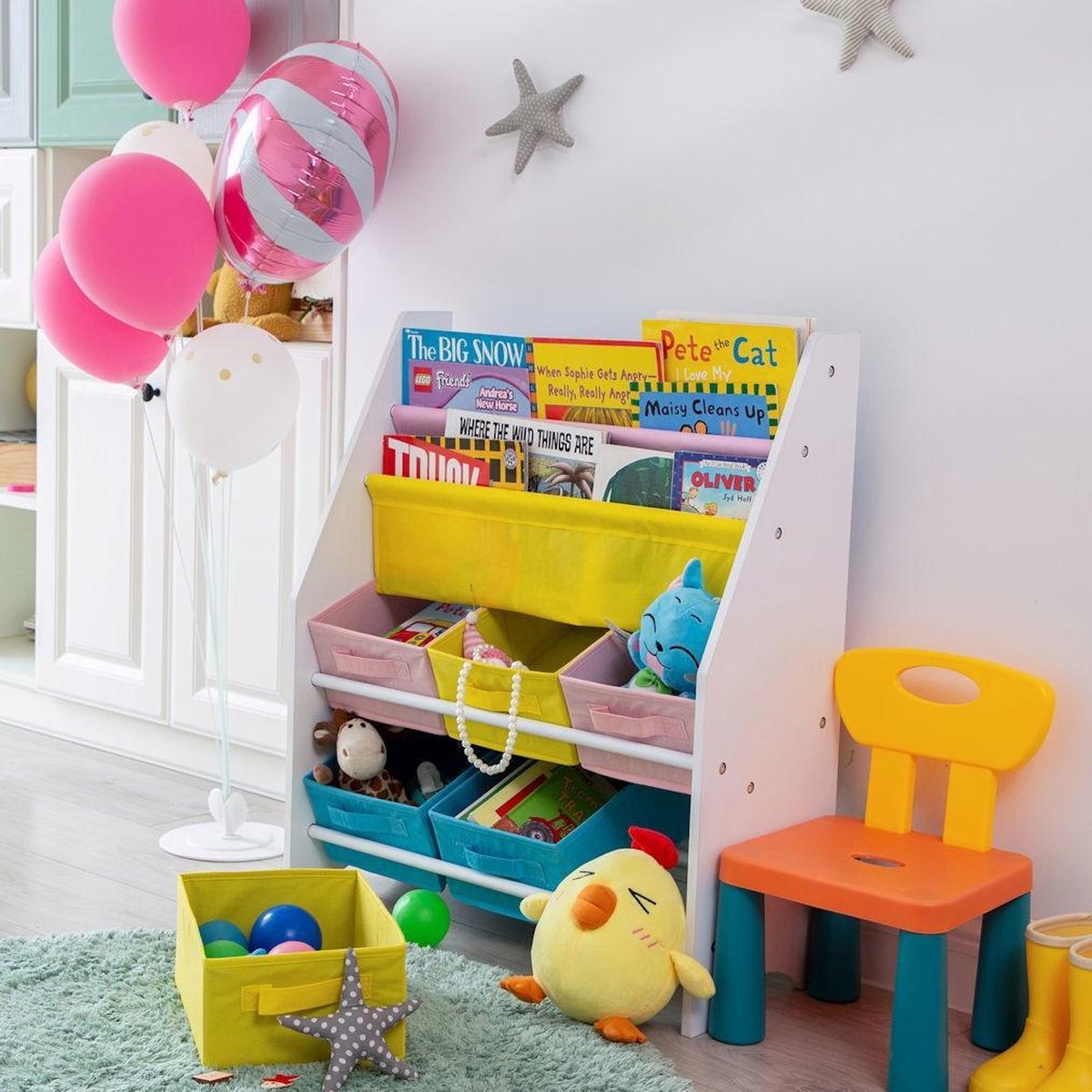 SoBuy KMB97-GR Kinderboekenkast Kinderrek Kinderrek met 3 planken