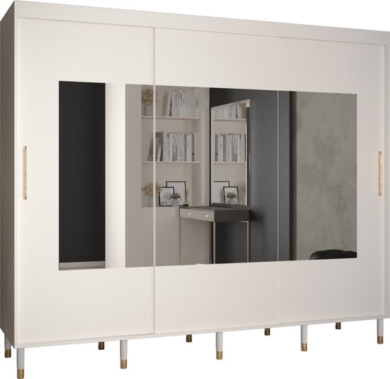 Armoire 2 Portes Coulissantes - Avec Miroir - L203 Cm - Blanc - ROVINJA - Maison