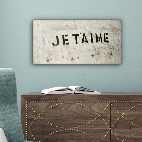 Canvas Schilderij Quotes - Je t'aime - Ik hou van jou - Frans - Liefde - 40x20 cm - Wanddecoratie