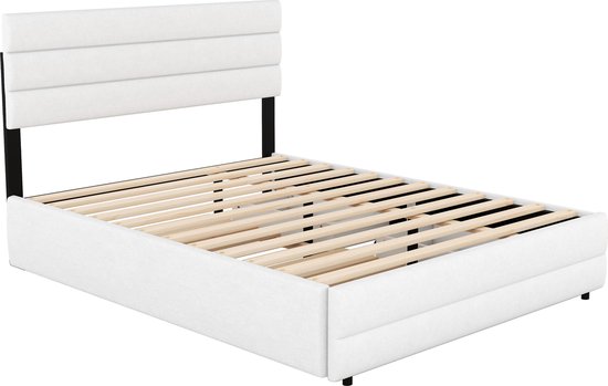 Merax Lit double 140 x 200 - Cadre de lit avec 2 tiroirs et lit gigogne supplémentaire 90 x 190 - Wit