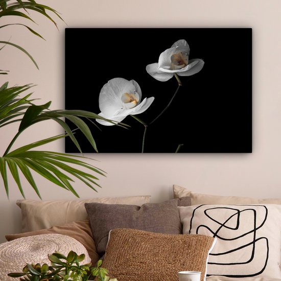 Tableau sur toile Orchidée - Fleurs - Zwart - Wit - Nature morte - 60x40 cm - Décoration murale