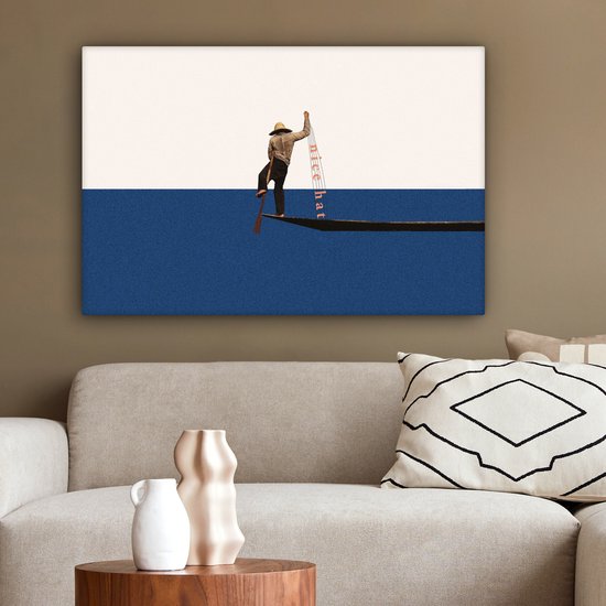 Toile - Abstrait - Bateau - Mer - Texte - Chapeau - Abstrait - 90x60 cm - Canvasdoek - Peinture sur toile