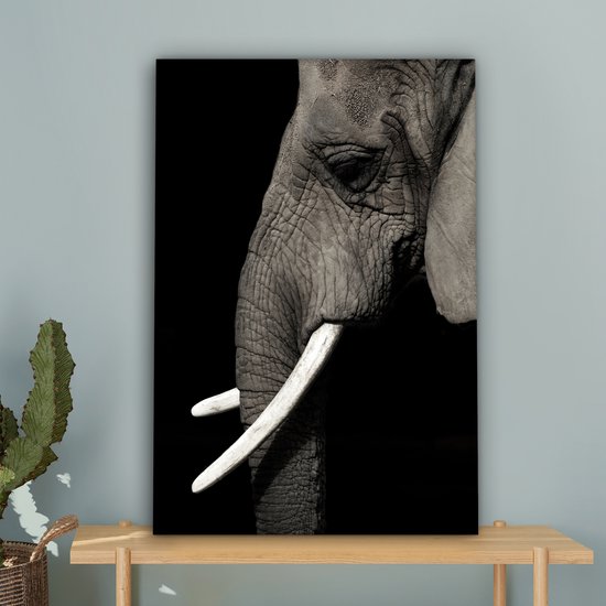 Tableau Toile Éléphant - Animal - Défense - 60x90 cm - Décoration murale