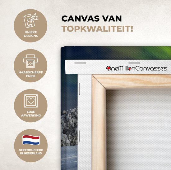 Aurores boréales au-dessus d'un paysage d'hiver avec des arbres toile 2cm 30x20 cm - petit - Tirage photo sur toile (Décoration murale salon / chambre) / phénomènes naturels Peintures sur toile