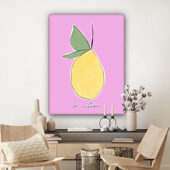Canvas Schilderij Citroen - Fruit - Pastel - 90x120 cm - Wanddecoratie