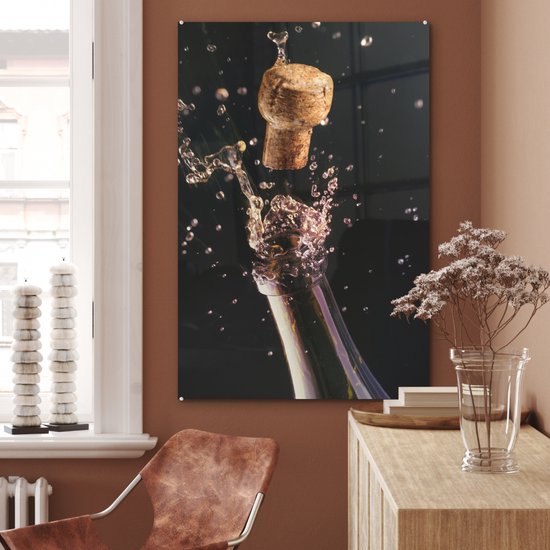 Peinture sur verre - Un bouchon qui sort d'une bouteille de champagne - 60x90 cm - Peintures sur Verre Peintures - Photo sur Glas