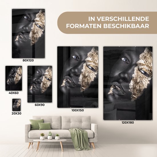 MuchoWow® Peinture sur verre 80x120 cm - Peinture sur verre acrylique - Femme - Or - Zwart - Peinture - Luxe - Photo sur verre - Peintures