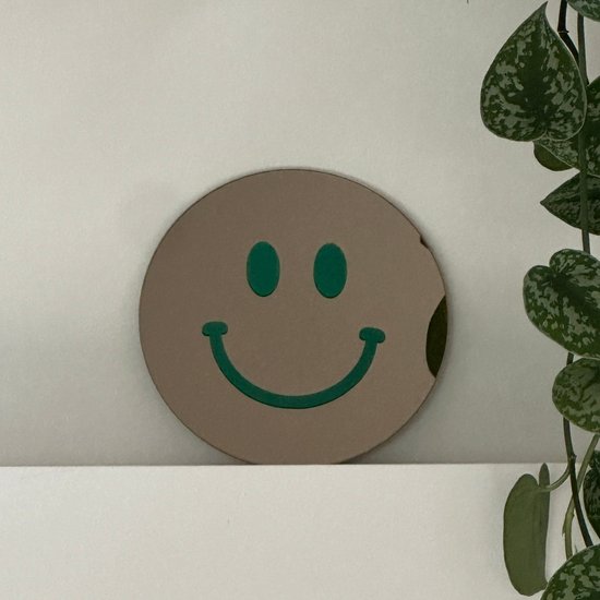 Donkergroene Smiley Spiegel - 20cm - Rond