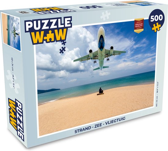 Foto: Puzzel strand zee vliegtuig legpuzzel puzzel 500 stukjes