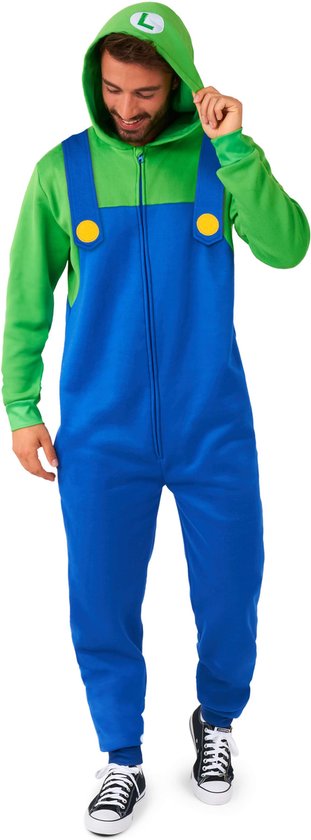 OppoSuits Luigi Onesie - Nintendo Jumpsuit - Kleding voor Luigi Outfit - Thema Huispak - Carnaval - Blauw - Maat: XS