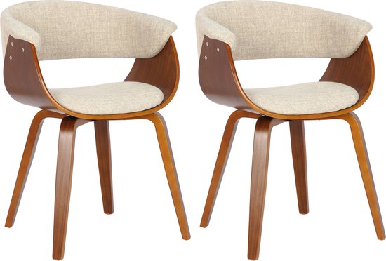CLP Bruce Set de 2 Chaises de salle à manger - Avec accoudoirs - Structure bois - Tissu - noyer/crème