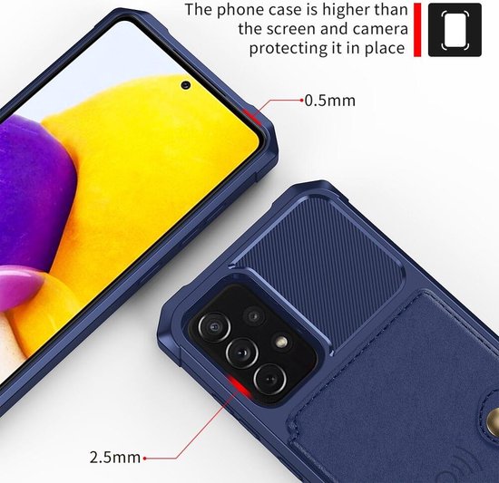 Étui portefeuille adapté pour Samsung Galaxy A53 - Coque arrière avec porte-carte - Étui de téléphone pour carte de débit - Porte-carte à l'arrière - Étui avec aimant pour support de voiture Bleu foncé