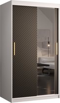 Zweefdeurkast met spiegel Kledingkast met 2 schuifdeuren Garderobekast slaapkamerkast Kledingstang met planken (LxHxP): 100x200x62 cm - Rikid J2 (Wit + Zwart, 100)