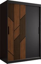 Zweefdeurkast Kledingkast met 2 schuifdeuren Garderobekast slaapkamerkast Kledingstang met planken (LxHxP): 120x200x60 cm - Seiran (Zwart, 120)