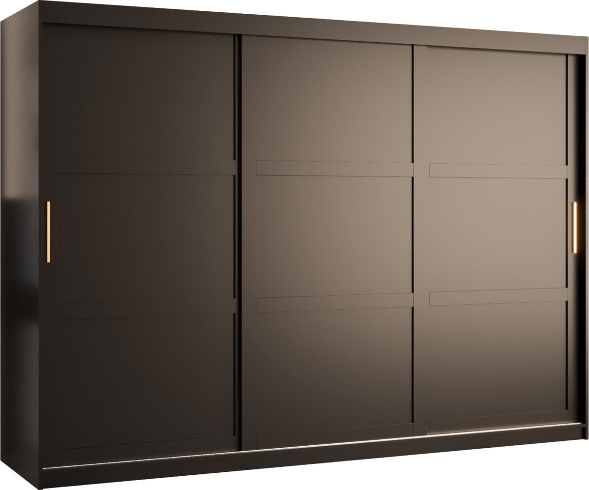 AJE Meubles B.V. Zweefdeurkast Kledingkast met 3 schuifdeuren Garderobekast slaapkamerkast Kledingstang met planken (LxHxP): 250x200x60 cm - Rumble I (Zwart, 250)
