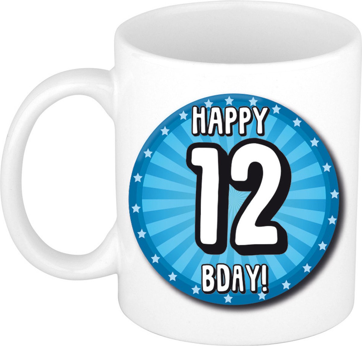 Bellatio Decorations Verjaardag cadeau mok 12 jaar - blauw - wiel - 300 ml - keramiek