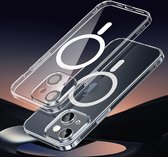 SULADA Electroplated Backcover voor iPhone 15 Plus met stootvaste bescherming, lensbeschermer en magnetische ring transparant