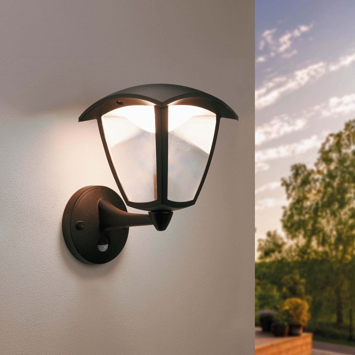 Ledvion - LED Wandlamp Incl. Sensor - 3000K - 7W - IP44 - Zwart