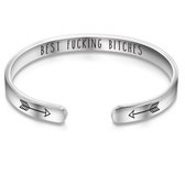 Marama - armband zilver - best fucking bitches - gegraveerd - rvs - bangle - cadeau dames - vriendschap - licht buigbaar