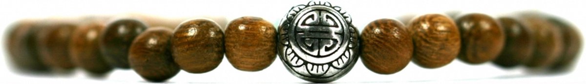 IbizaMen - robles hout 6mm - 925 Zilver 8mm turkoois - 21cm
