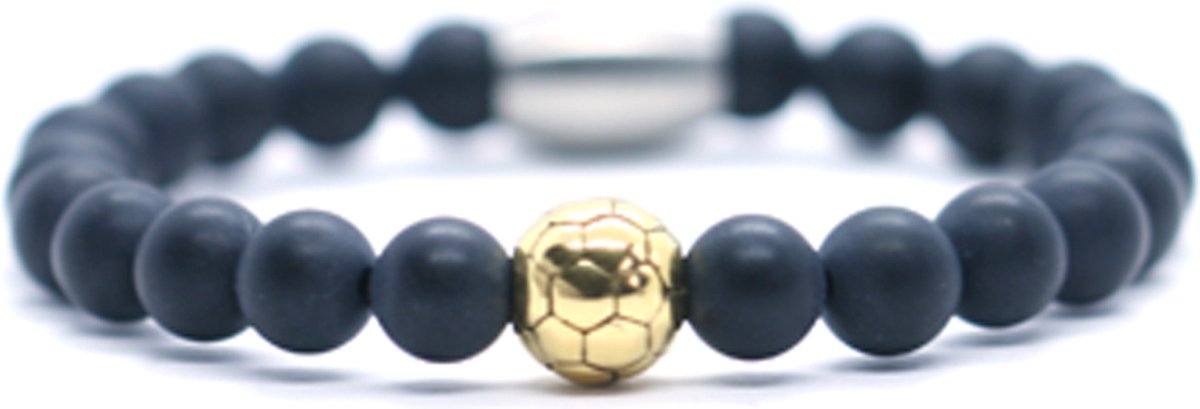 IbizaMen KIDS - Jongens - armband - voetbal - onyx - 6mm - 14cm