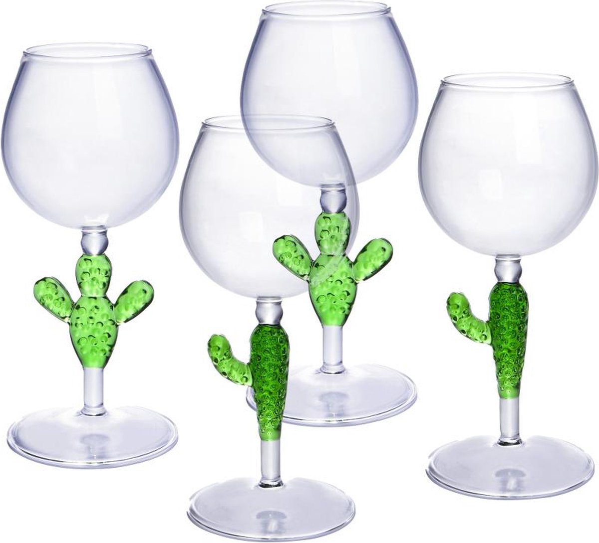 OZAIA Set van 4 wijnglazen met cactusvoet - Transparant en groen - Ø8,5 x H19,5 cm - GELLIF L 8.6 cm x H 19.5 cm x D 8.6 cm