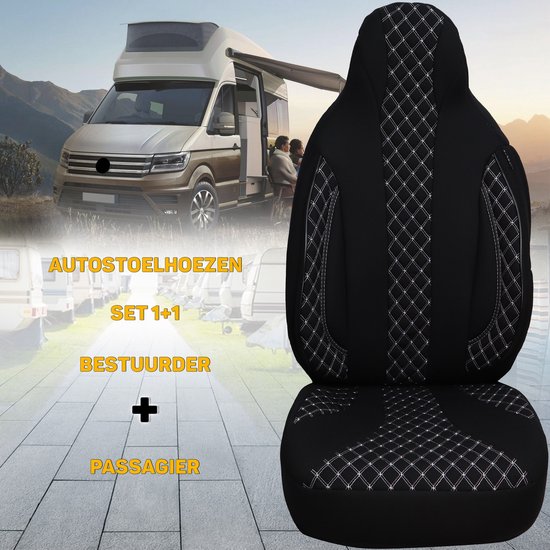 Housse De Siège Sur Mesure Pour Mercedes Vito Viano W639 - Noir, Cuir Synthétique Matelassé - Poches, Compatible Sièges Chauffants