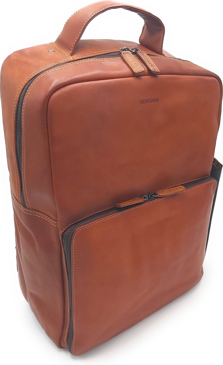 REDRUBI UM/7/1010 - echt leren - rugzak – laptoptas- stevig - vintage leer met RFID protected- bruin /cognac