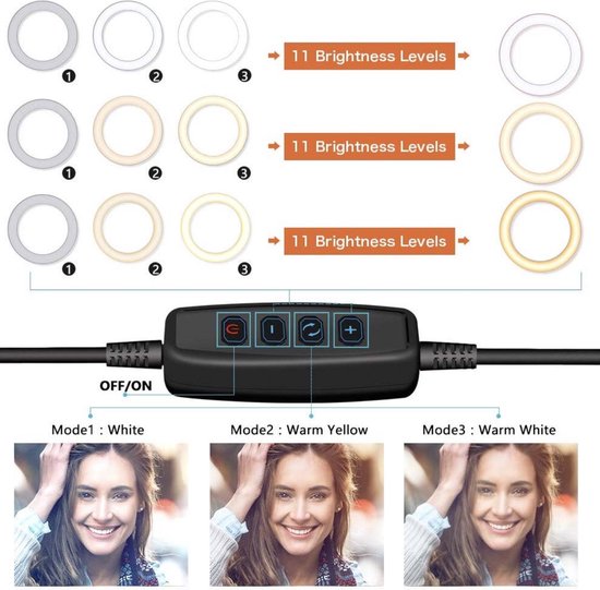 Selfie light 10 LED ring light ring light 135cm tripod with remote control 1/4 screw 3 color 11 brightness levels for camera Gopro mobile phone TikTok YouTube Vlog etc