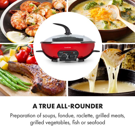 Klarstein Szechuan - Hot Pot en grillplaat, Hot Pot pan inhoud: 5 liter, Hot Pot grill 1350 W / 38 cm Ø, Grillplaat: 600 W / 22 cm Ø, Verwarmingselement van aluminium, rood — afbeelding 4