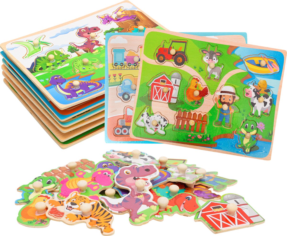 Set van 6 houten puzzels voor kinderen - Montessori speelgoed - puzzels