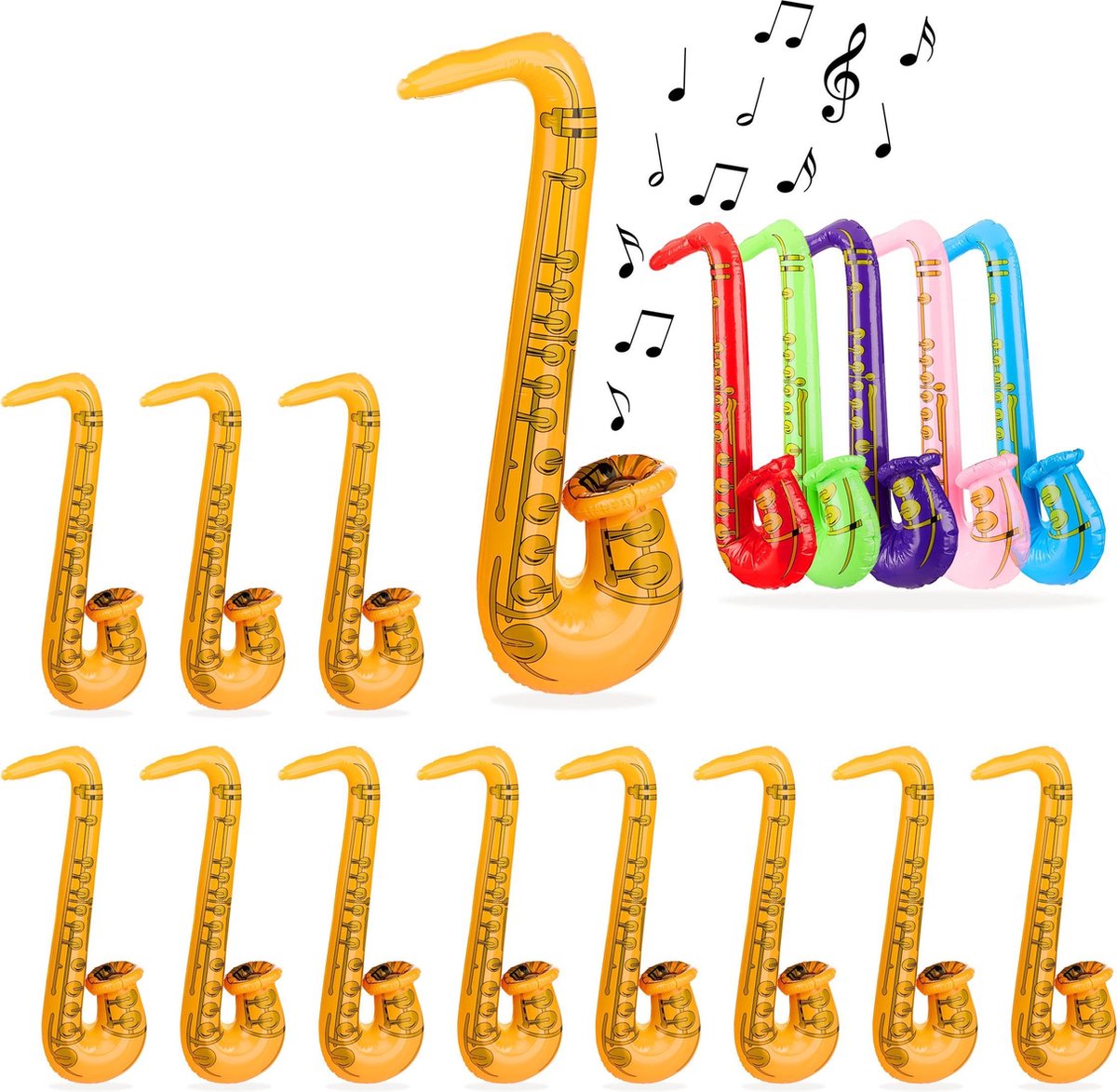 relaxdays 12x Opblaasbare saxofoon opblaasbare muziekinstrumenten speelgoed instrument sax