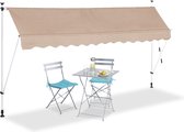 Relaxdays markies verstelbaar - klem-zonwering - beige - zonnescherm balkon - zonder boren - 350 x 120 cm