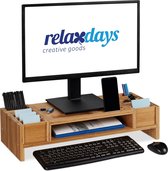 Relaxdays Monitorstandaard - monitorverhoger - beeldschermverhoger - bamboe - organizer