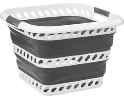 5Five Wasmand opvouwbaar met handvatten - kunststof - 40L - grijs/wit - 48 x 34 x 49 cm