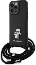 Bescherming Karl Lagerfeld KLHCP15XSAKCPSK iPhone 15 Pro Max 6.7" hardcase black Crossbody Saffiano Metal Pin Karl & Choupette