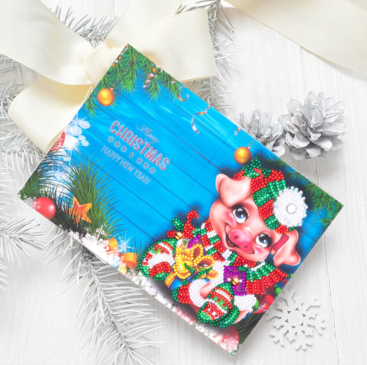 Huntex Diamond Painting Kerstkaarten - 8 Stuks 13x18cm - Complete Set — afbeelding 5